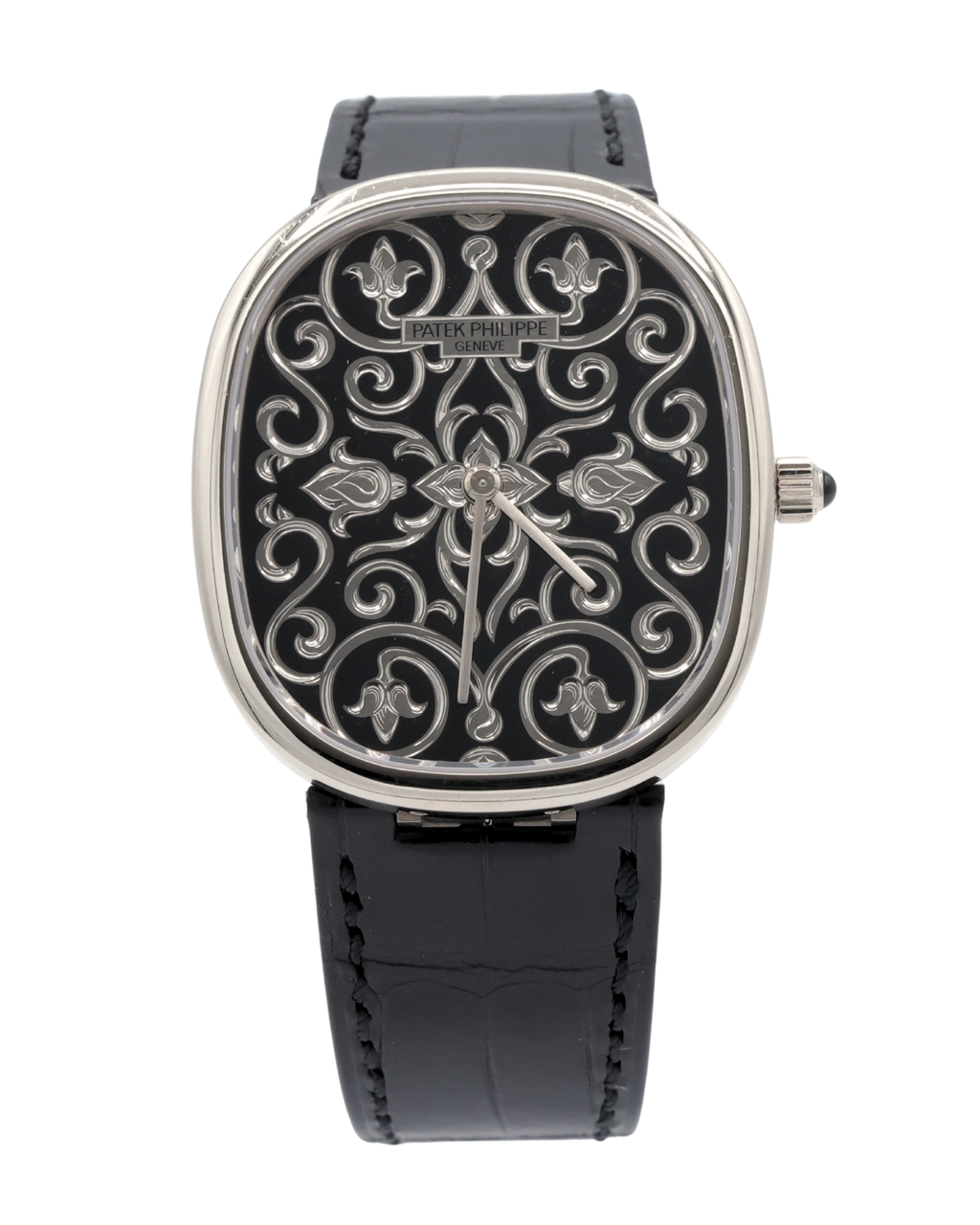 Patek Philippe Golden Ellipse Hand-Engraved And Black Enameled Dial on Strap 5738/51G-001 Complete 2025