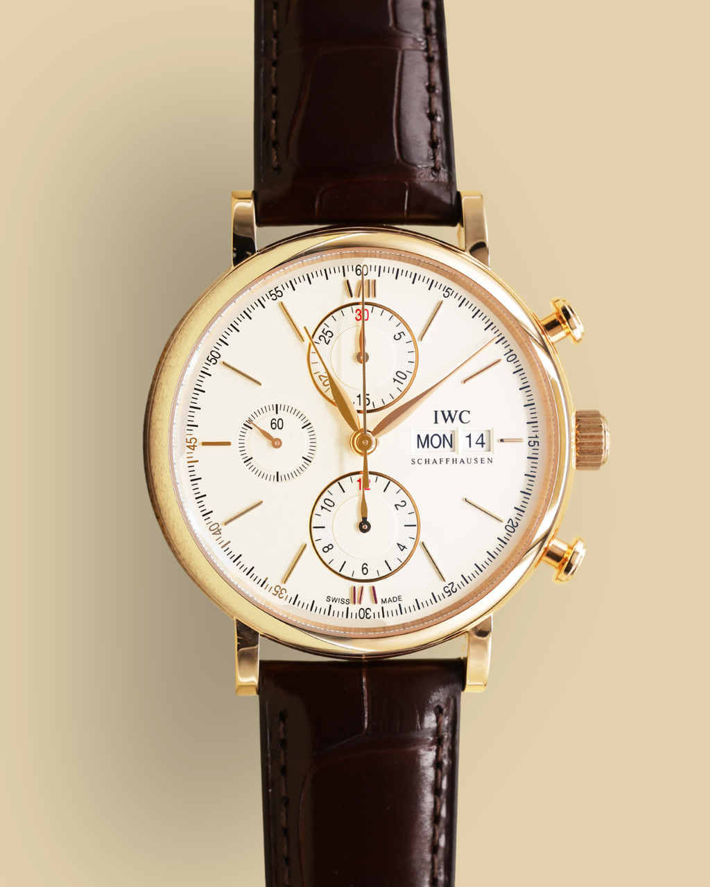 IWC Portofino Chronograph Silver Dial on Dark Brown Alligator Leather Strap IW391025 Complete 2025