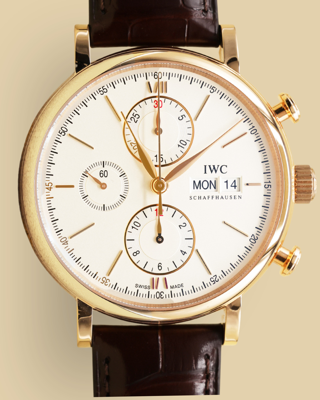 IWC Portofino Chronograph Silver Dial on Dark Brown Alligator Leather Strap IW391025 Complete 2025