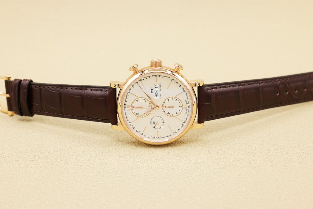 IWC Portofino Chronograph Silver Dial on Dark Brown Alligator Leather Strap IW391025 Complete 2025