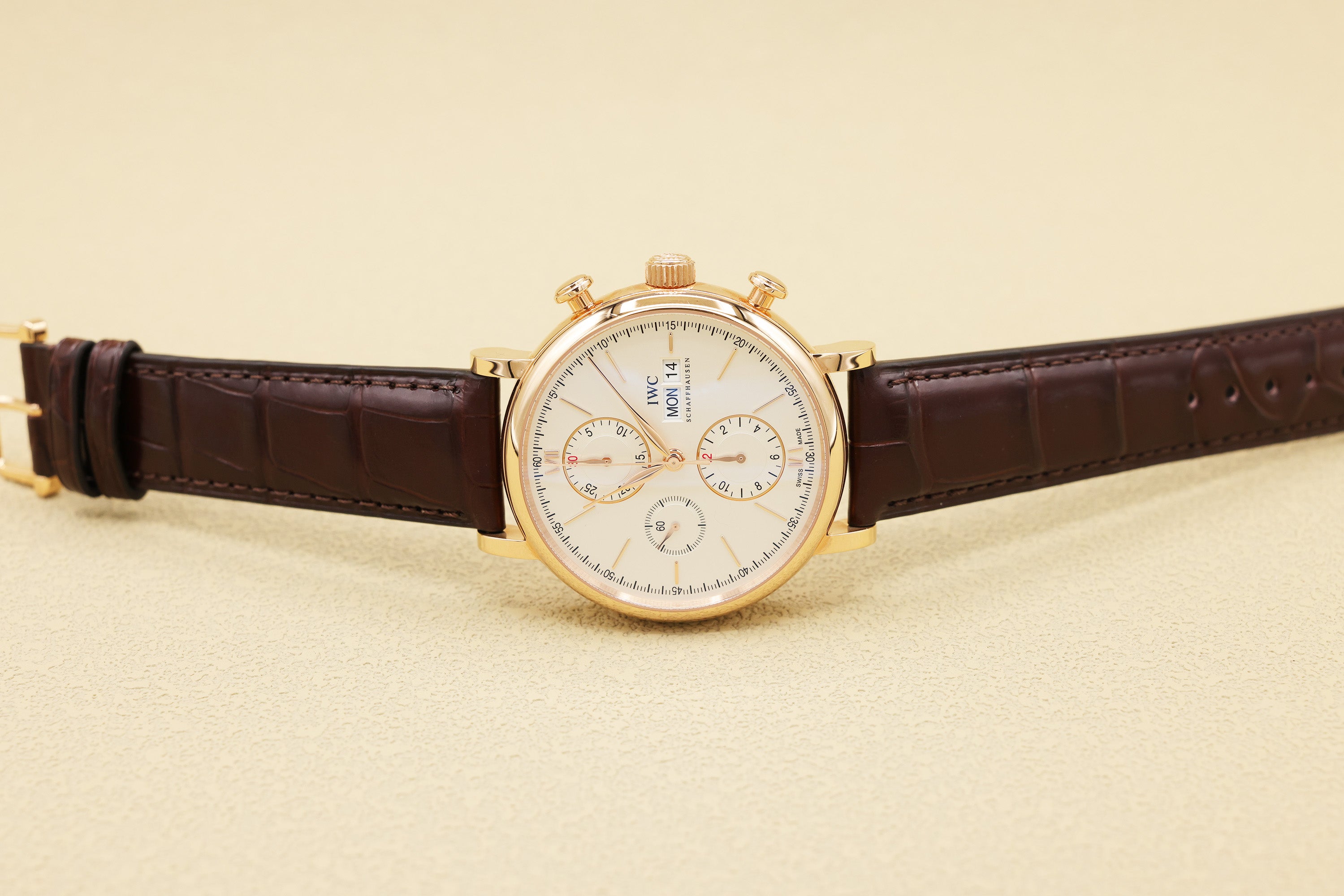 IWC Portofino Chronograph Silver Dial on Dark Brown Alligator Leather Strap IW391025 Complete 2025