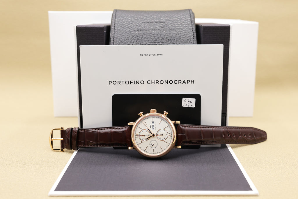 IWC Portofino Chronograph Silver Dial on Dark Brown Alligator Leather Strap IW391025 Complete 2025