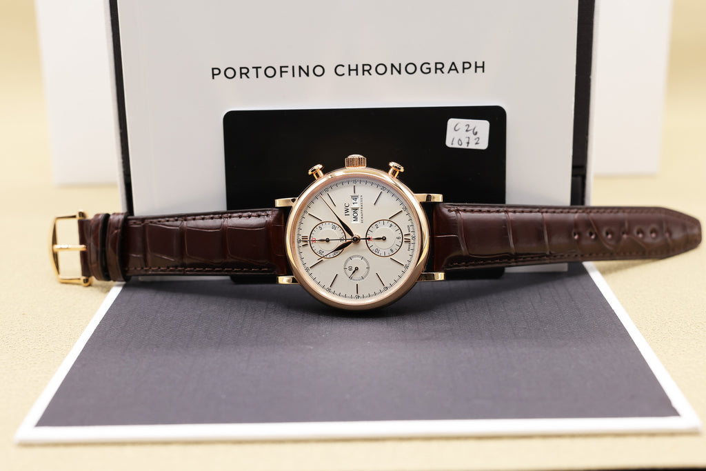 IWC Portofino Chronograph Silver Dial on Dark Brown Alligator Leather Strap IW391025 Complete 2025