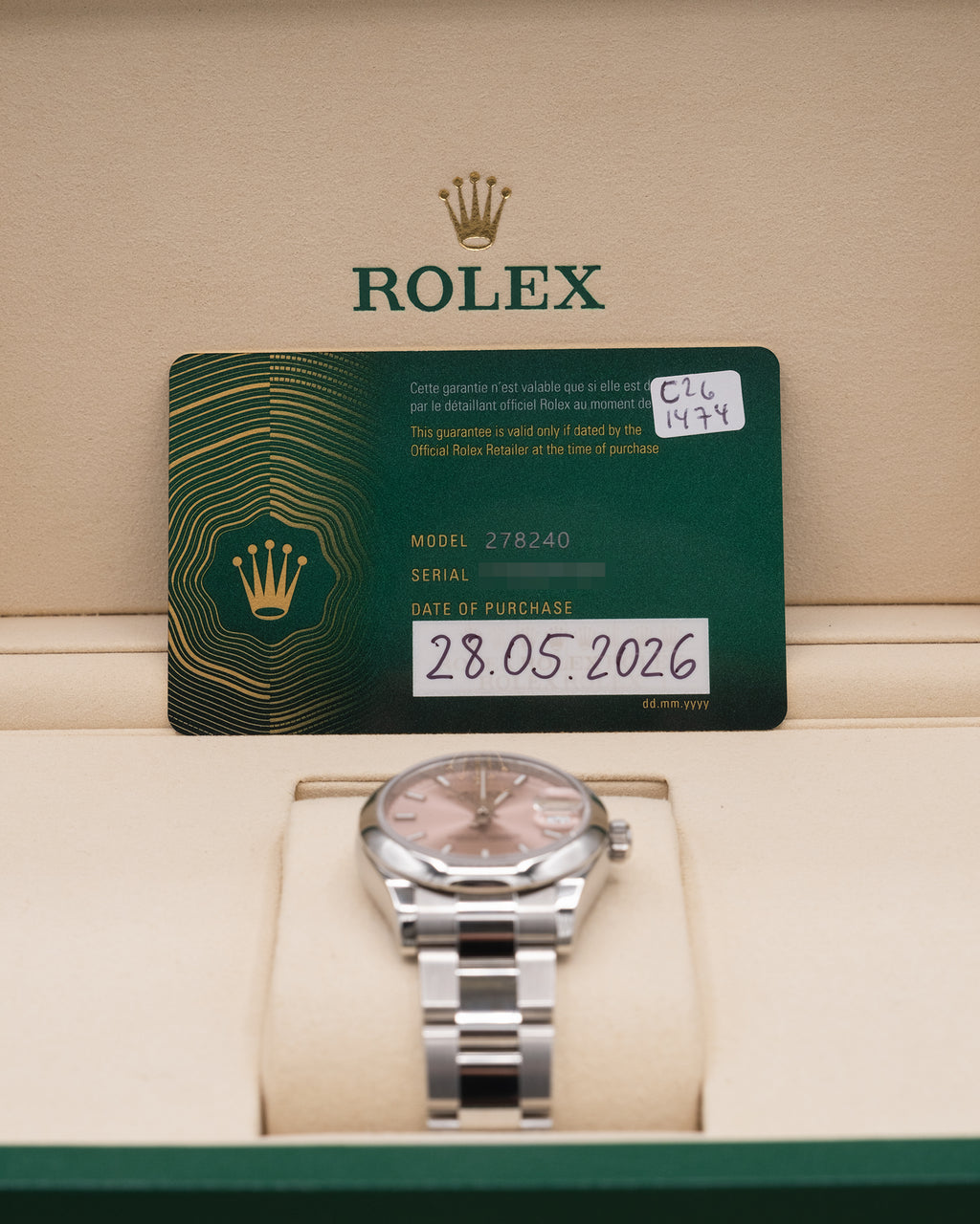 Rolex Datejust 31 Pink Index Dial on Oyster 278240 Complete 2026