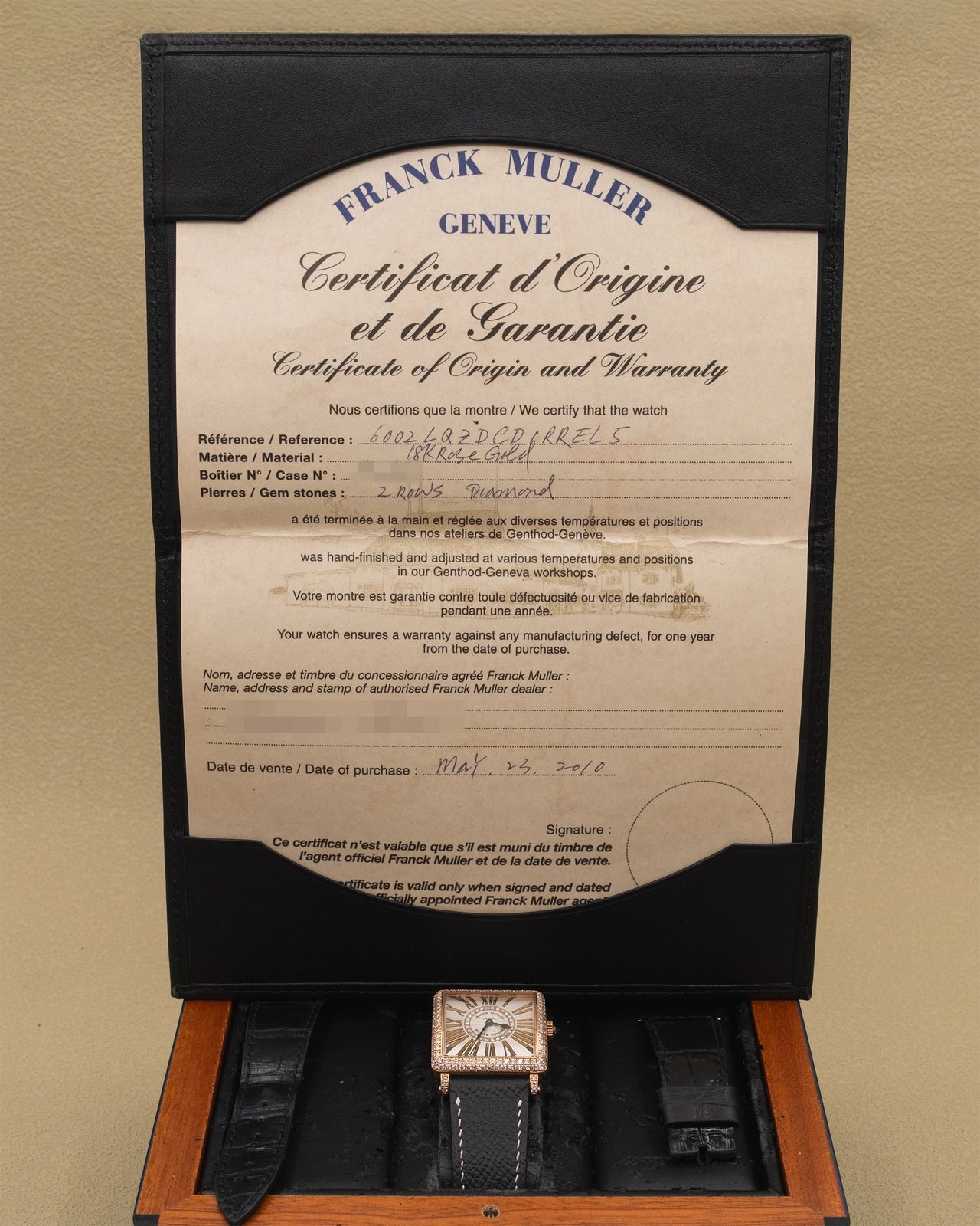 Franck Muller Master Square Silver Roman Dial on Black Leather Strap 6002 L QZ D CD 1R Complete 2010
