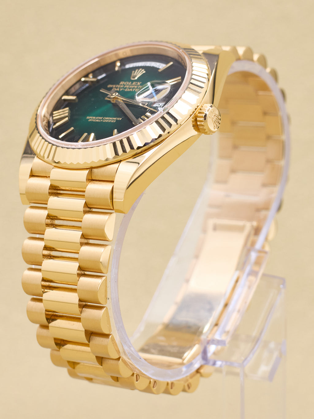 Rolex Day-Date 40 Green Ombre Roman Dial on President 228238 Complete 2026