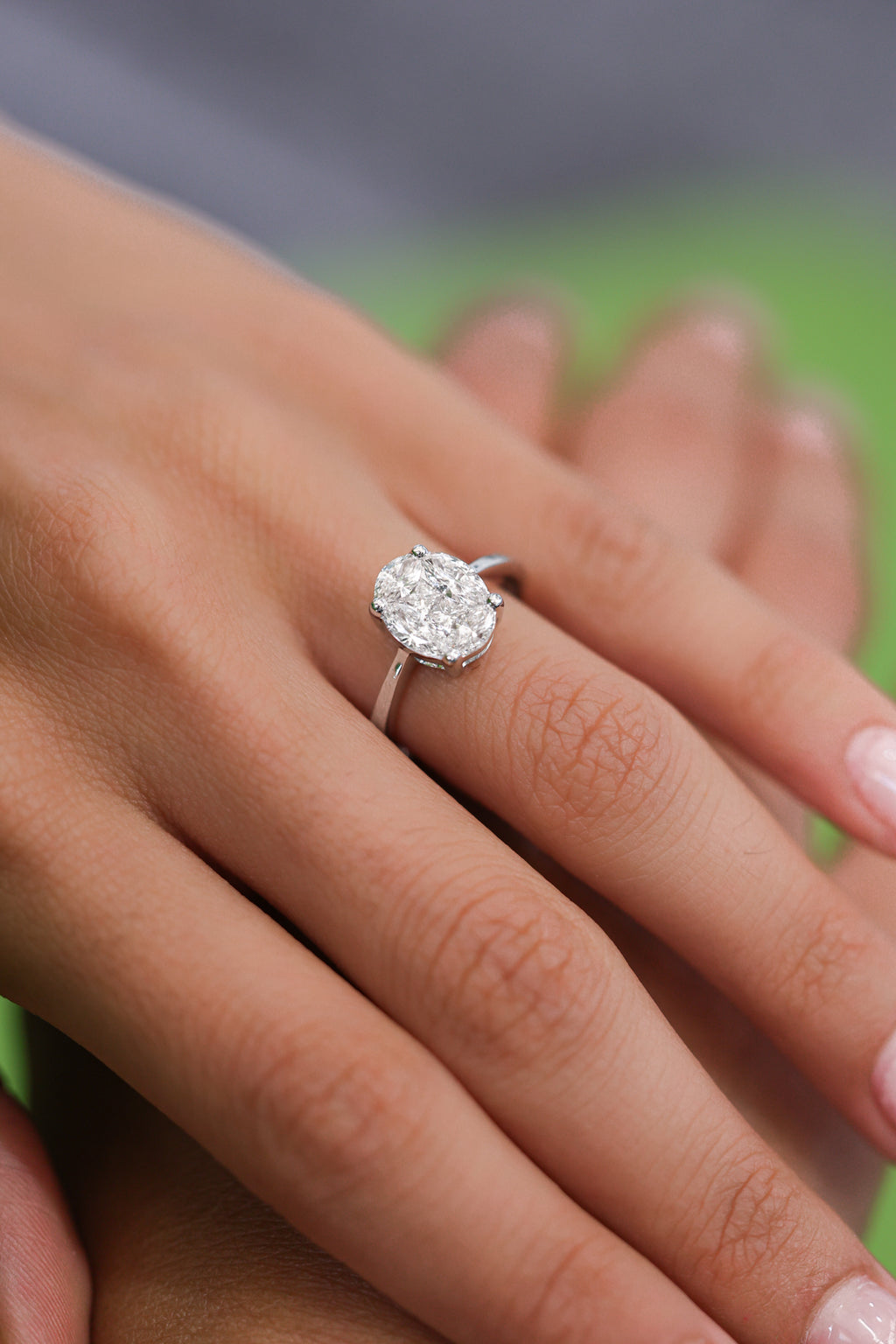 Oval Diamond Invisible Setting 18KT White Gold Ring 1.09ct R-0300LR2