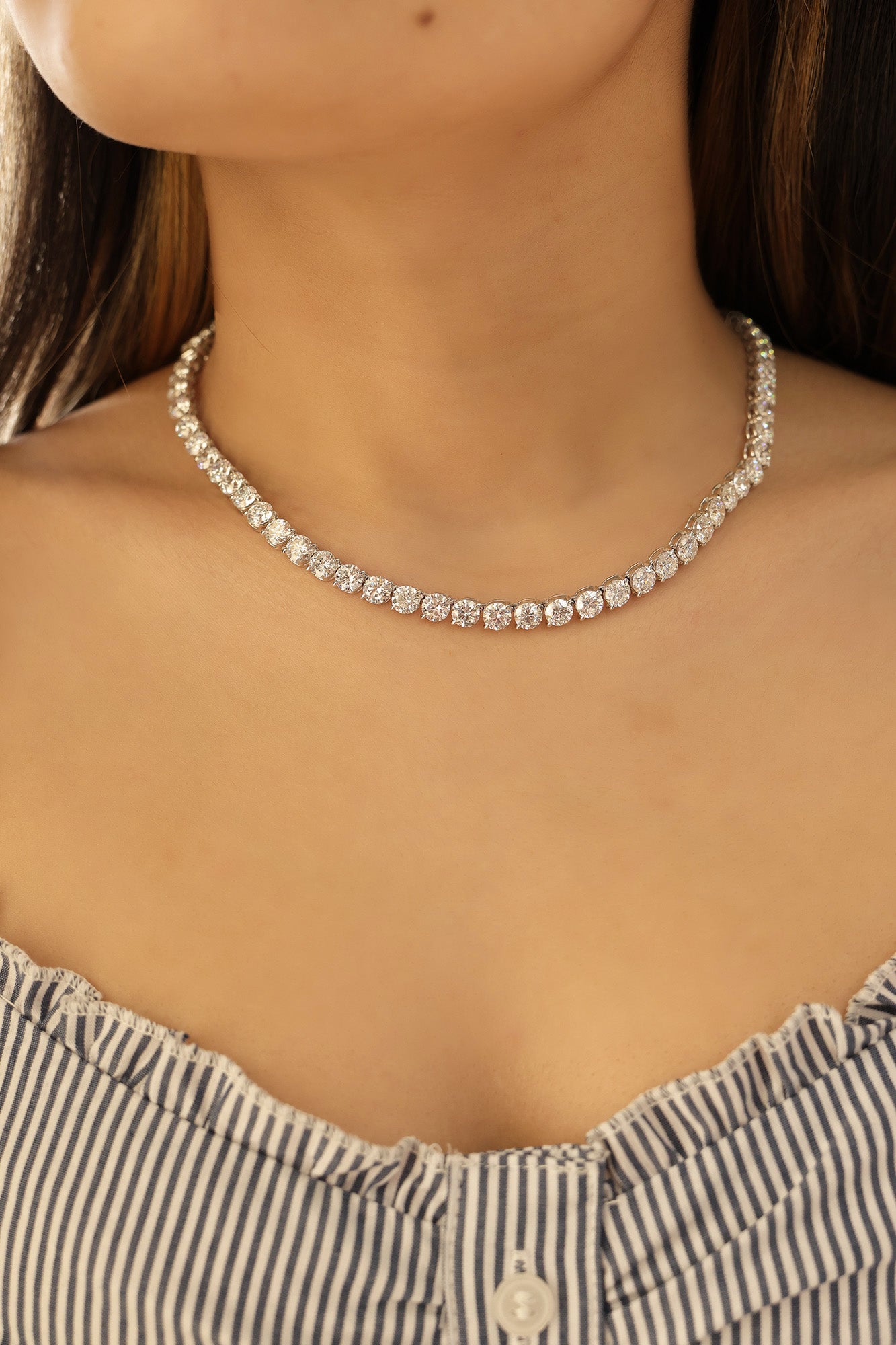 14K White Gold Lab Grown Round Diamond Tennis Necklace 45.7ct N-4568LGD