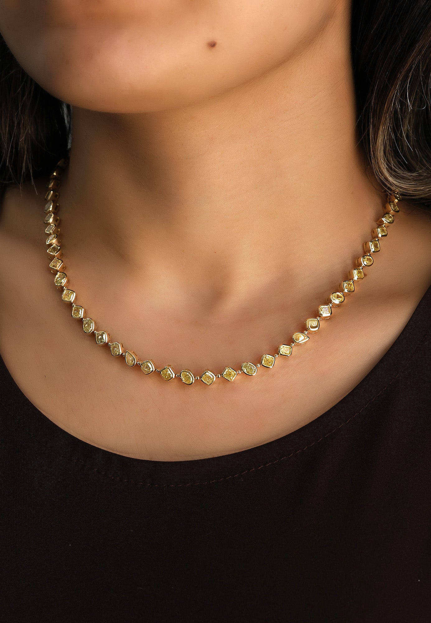 Multi-Shape Diamond Bezel Tennis Necklace 14K Yellow Gold 29.2ct N-17555YD