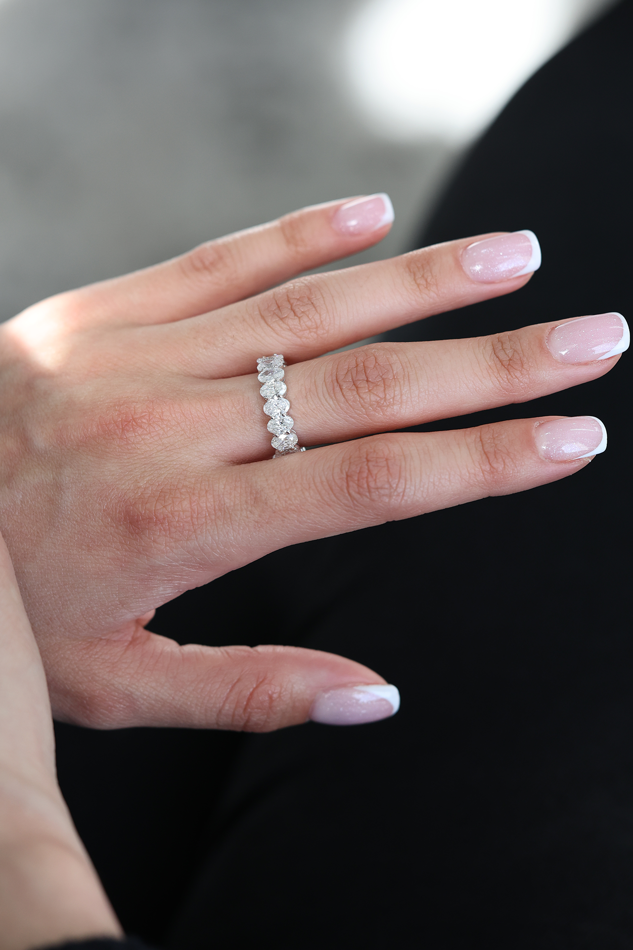 Oval Natural Diamond Eternity Band 18KT White Gold 4.78ct R-478OV