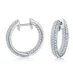 18KT White Gold Round Natural Diamond Huggie Earrings 2.08ctw E-12143