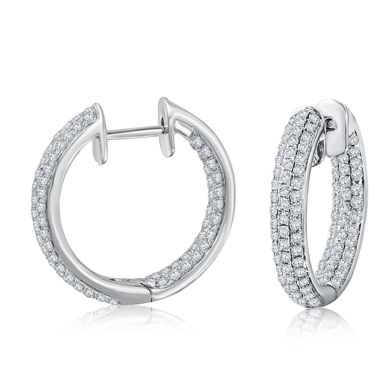 18KT White Gold Round Natural Diamond Huggie Earrings 2.08ctw E-12143