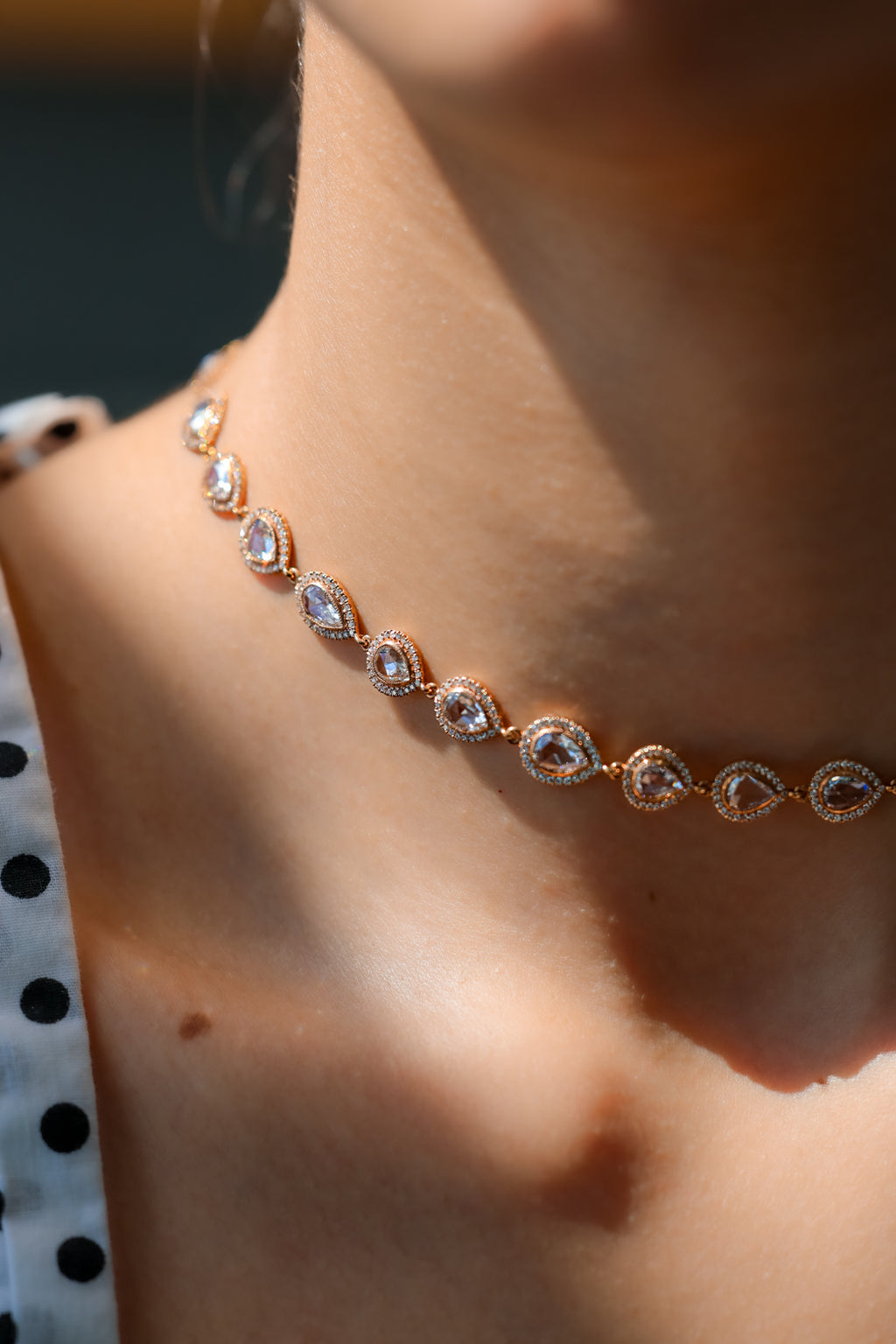 18K Rose Gold Pear & Round Natural Diamond Halo Choker 14.00ct N-88