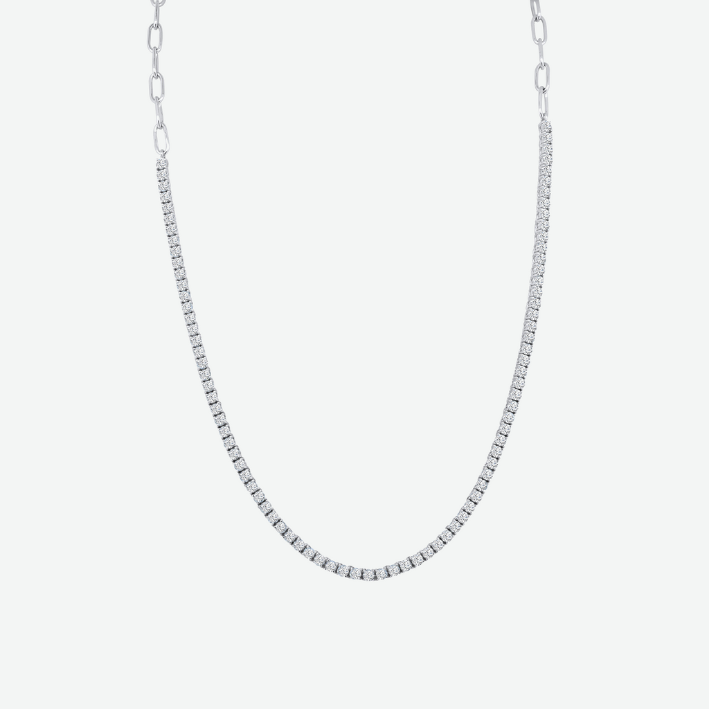 14K White Gold Round Diamond Half Chain Tennis Necklace 12.3ct N-3582