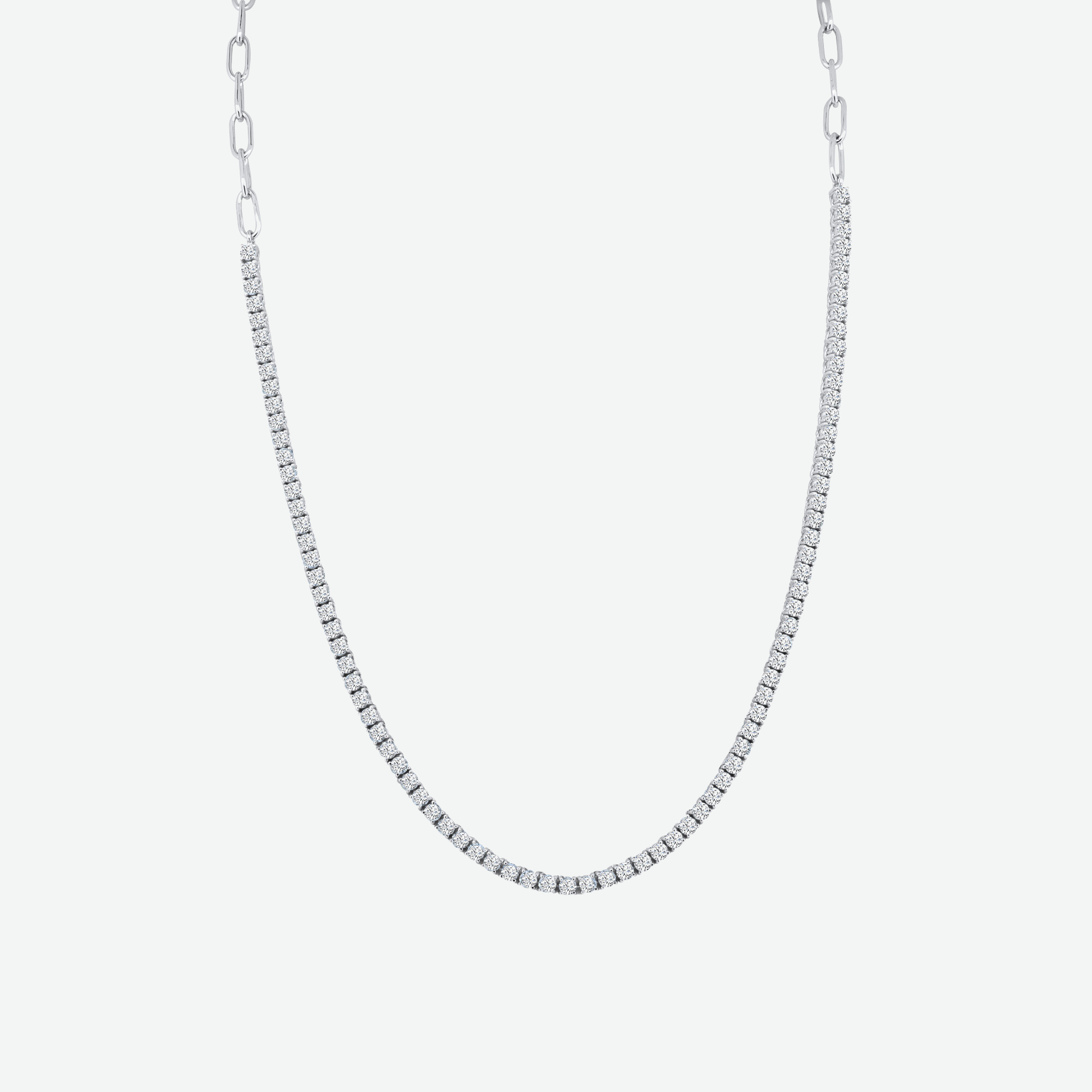 14K White Gold Round Diamond Half Chain Tennis Necklace 12.3ct N-3582