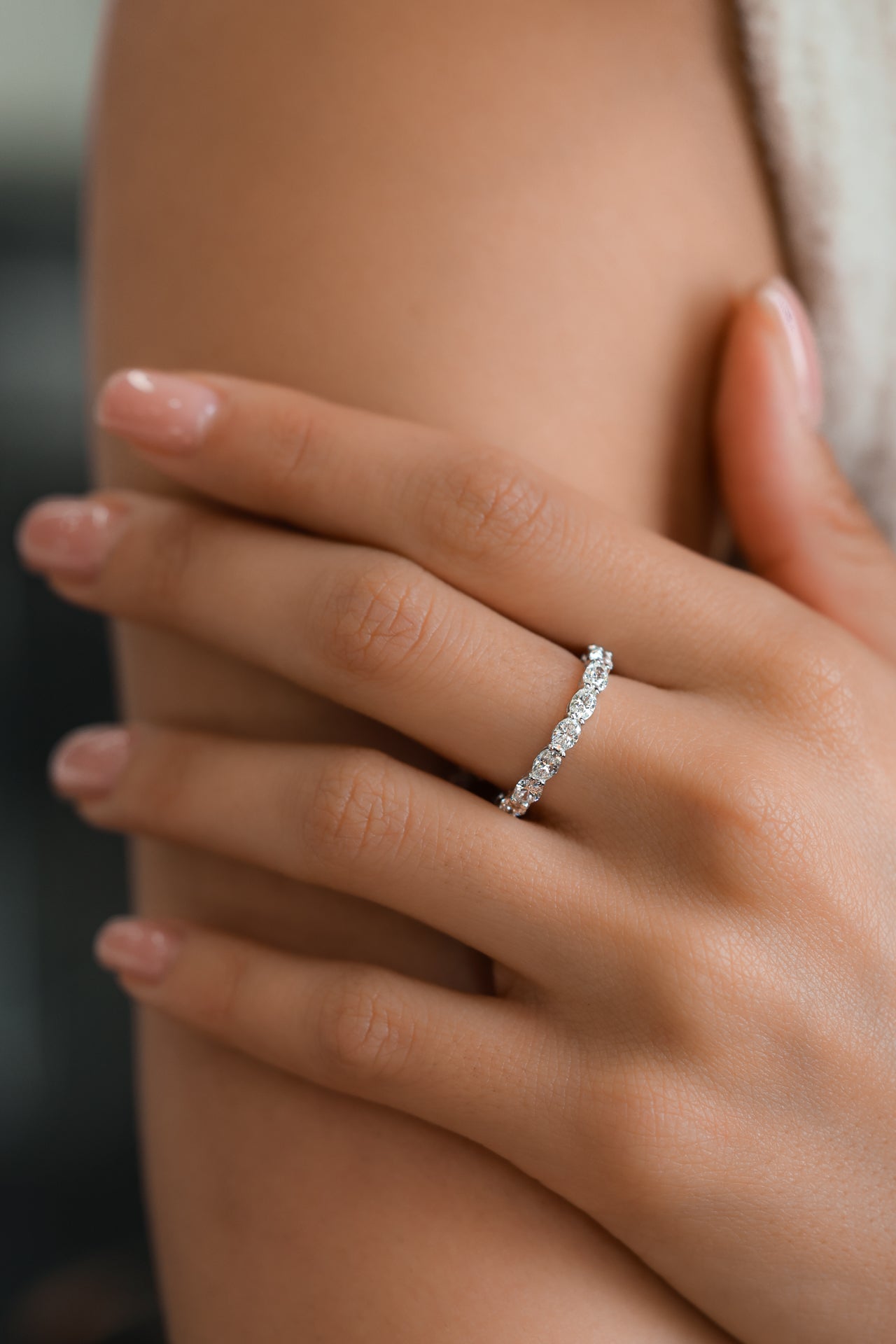 Oval Natural Diamond 18KT White Gold Eternity Band 1.88ct R-188OV