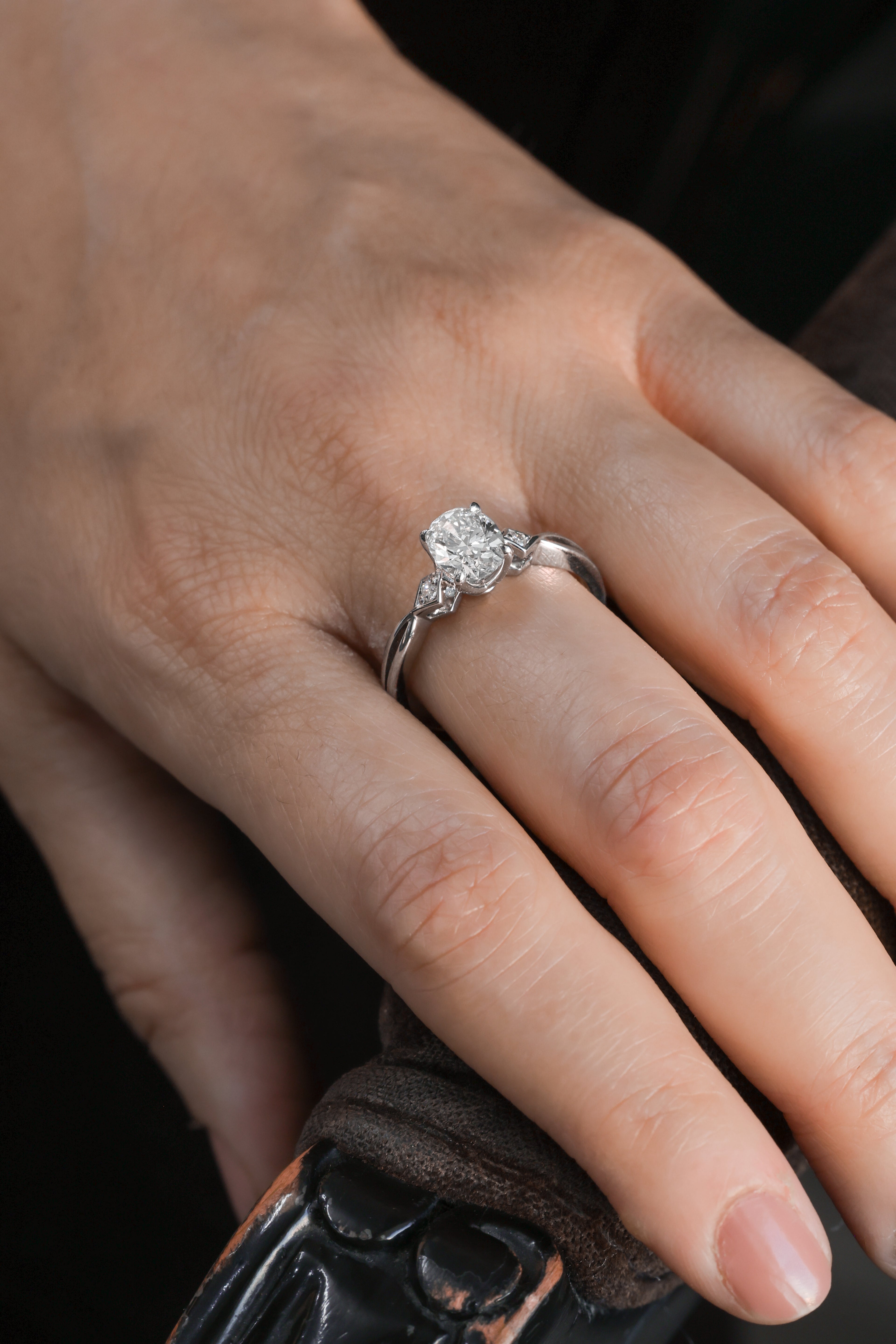Three Stone Oval Natural Diamond 18KT White Gold Ring 1.18ct R-108OV