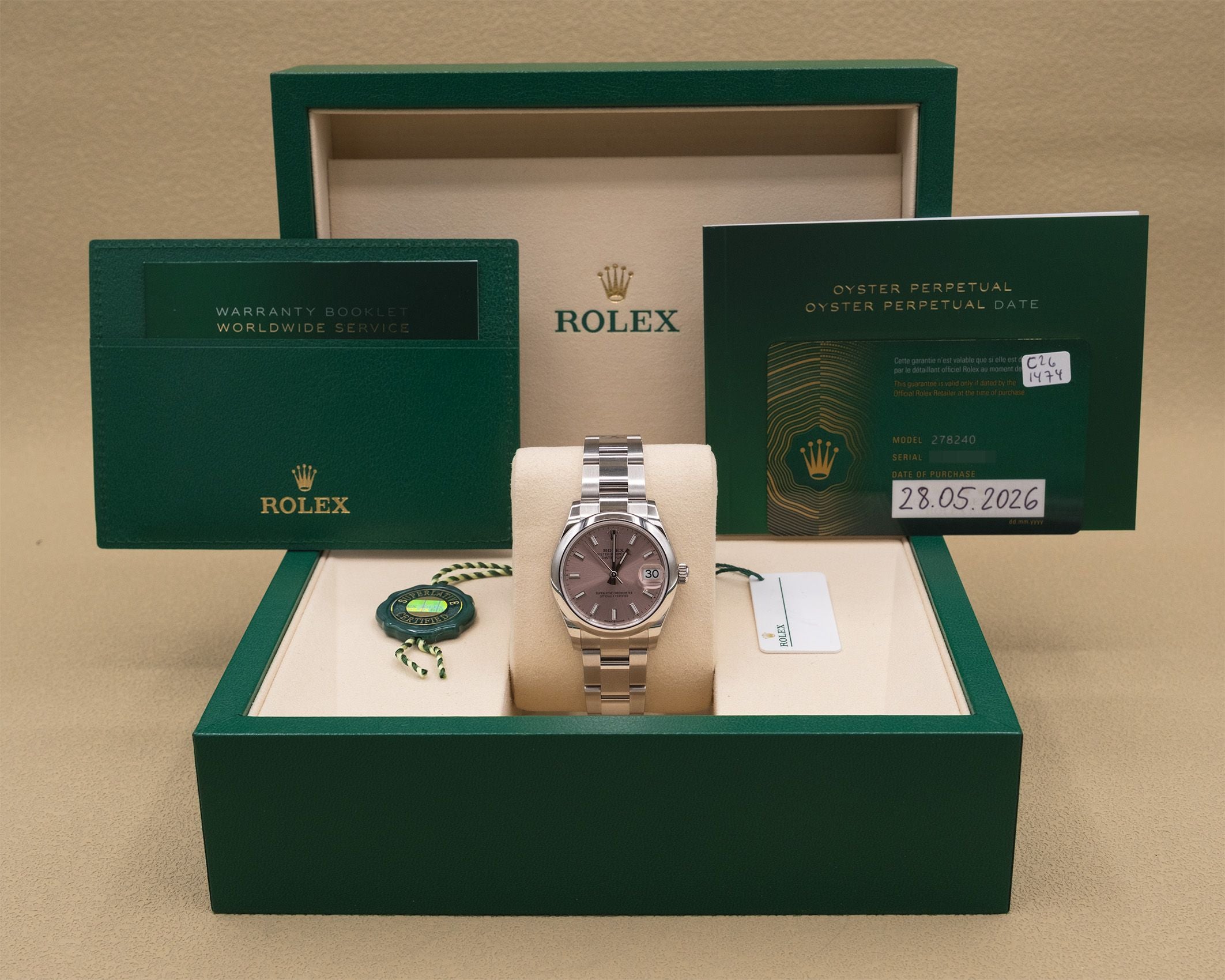 Rolex Datejust 31 Pink Index Dial on Oyster 278240 Complete 2026