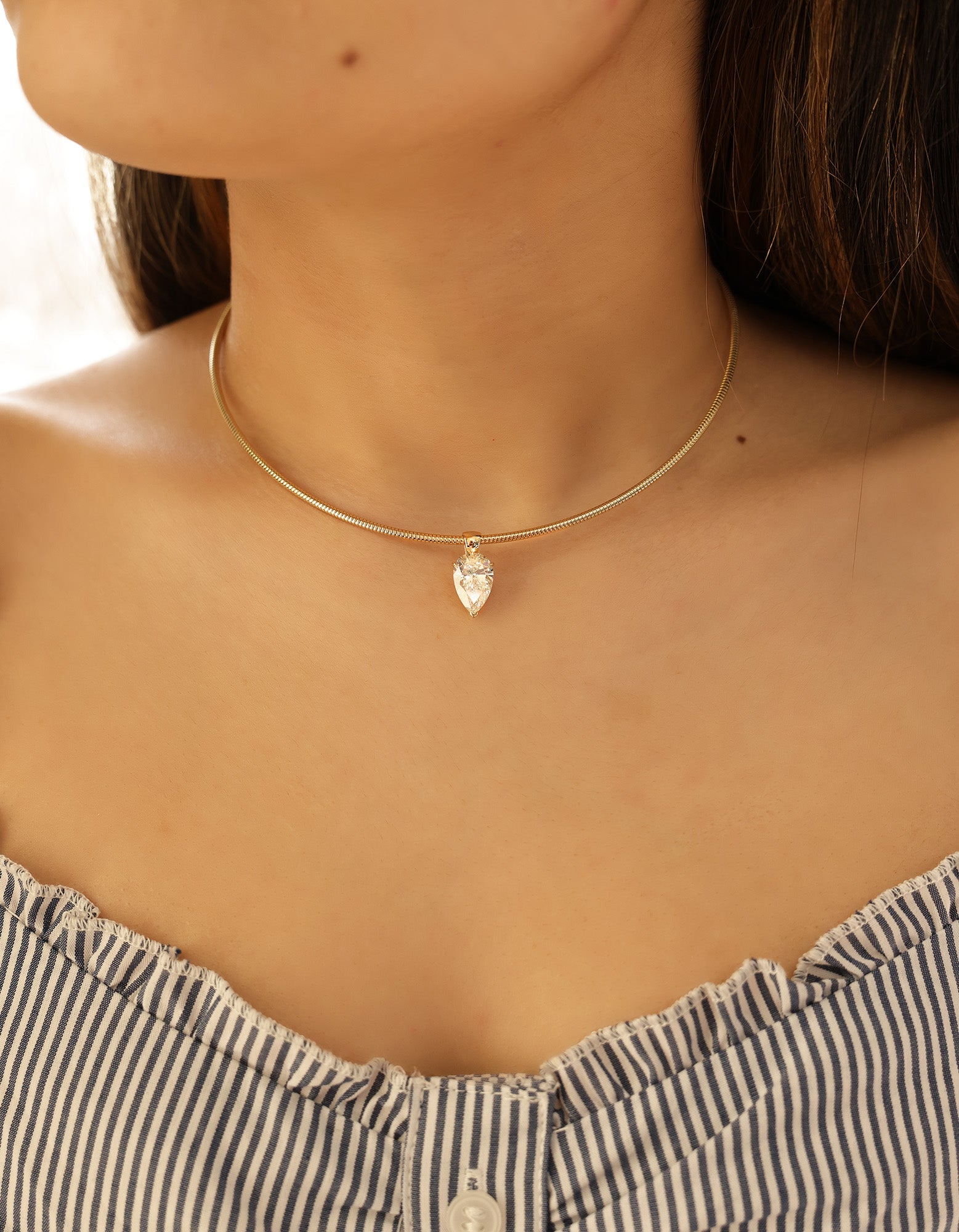 14K Yellow Gold Lab Grown Pear Diamond Collar Necklace 10.2ct N-323PS