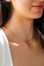 14K Yellow Gold Round Diamond Half Tennis Necklace 14.2ct N-6886LN1