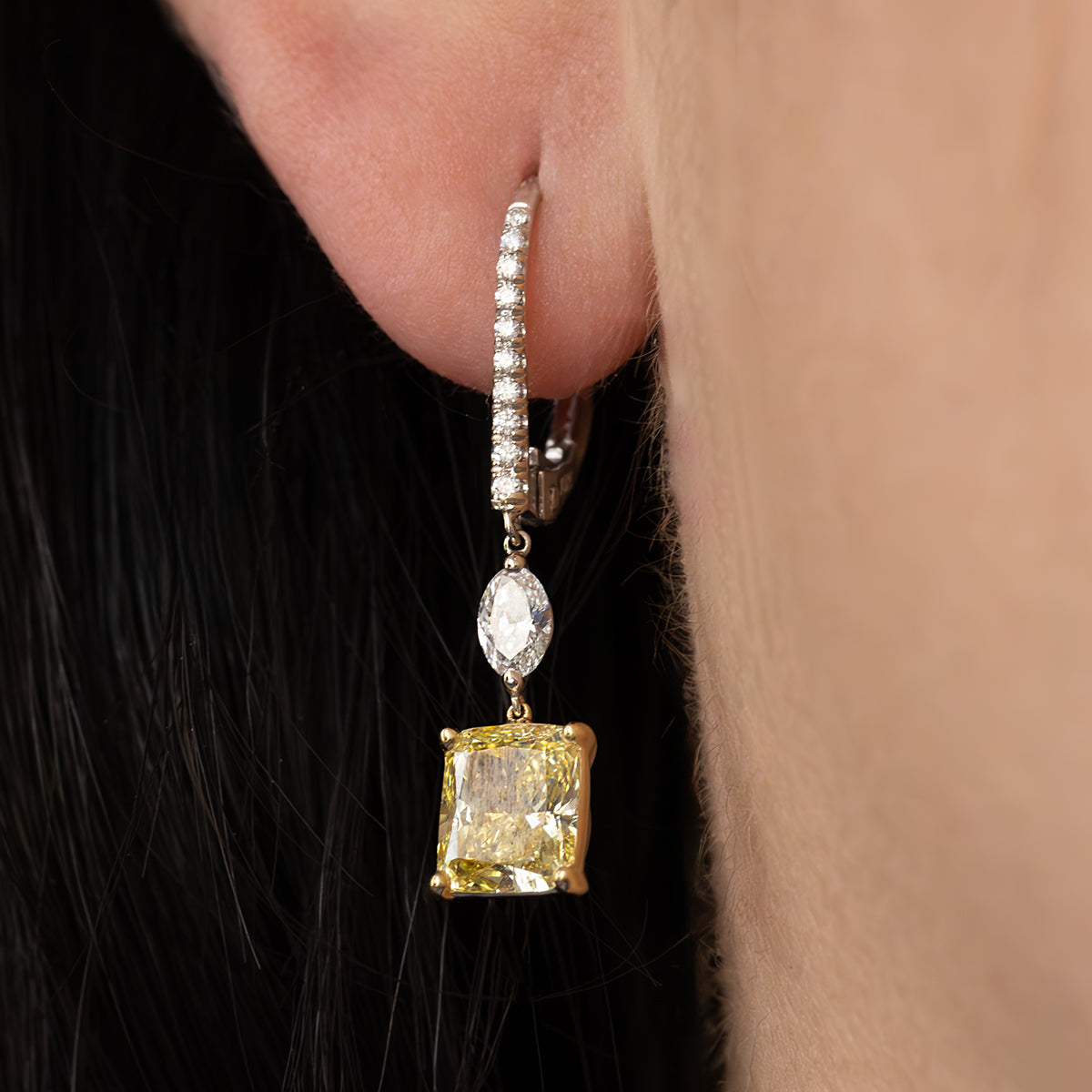 18KT Two Tone Diamond Round Oval Cushion Dangles 3.76ctw E-151