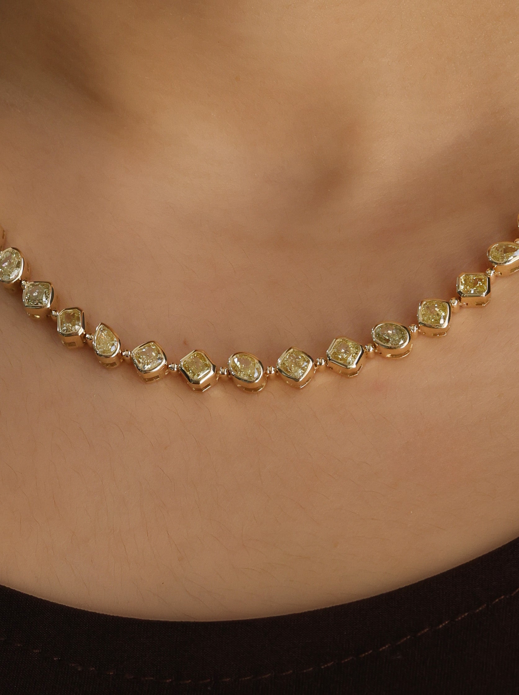 Multi-Shape Diamond Bezel Tennis Necklace 14K Yellow Gold 29.2ct N-17555YD