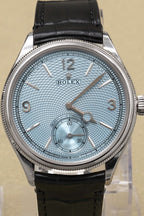 Rolex 1908 Ice Blue Rice-Grain Motif Index Dial on Matt black alligator leather 52506 Complete 2026