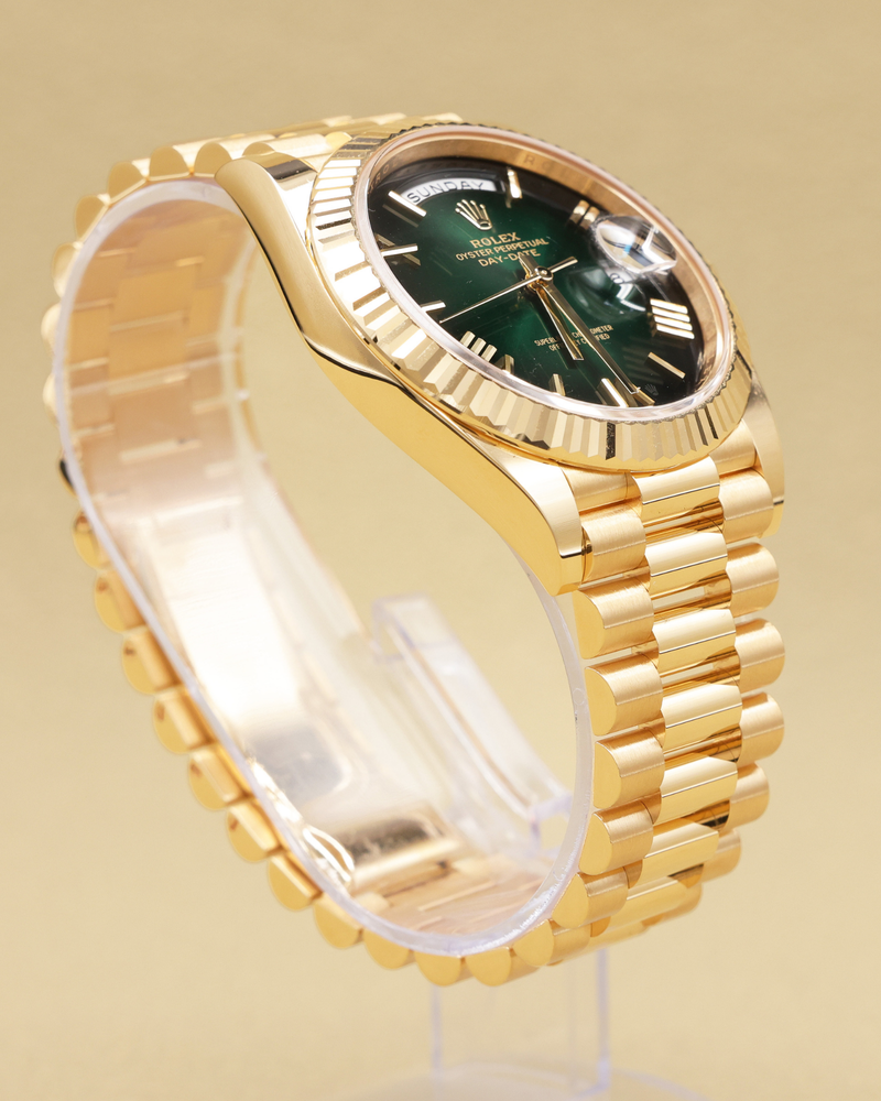 Rolex Day-Date 40 Green Ombre Roman Dial on President 228238 Complete 2025