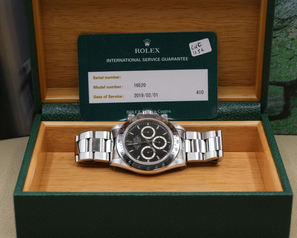Rolex Daytona Zenith Black Dial on Oyster 16520 Service Papers and Box 2019