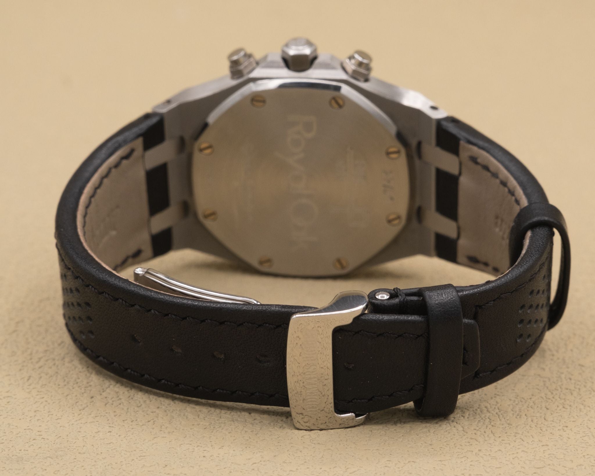 Audemars Piguet Royal Oak Tour Auto Silver with black subdials Dial on Black Leather Strap 26136ST.OO.D082VS.01 Complete 2007