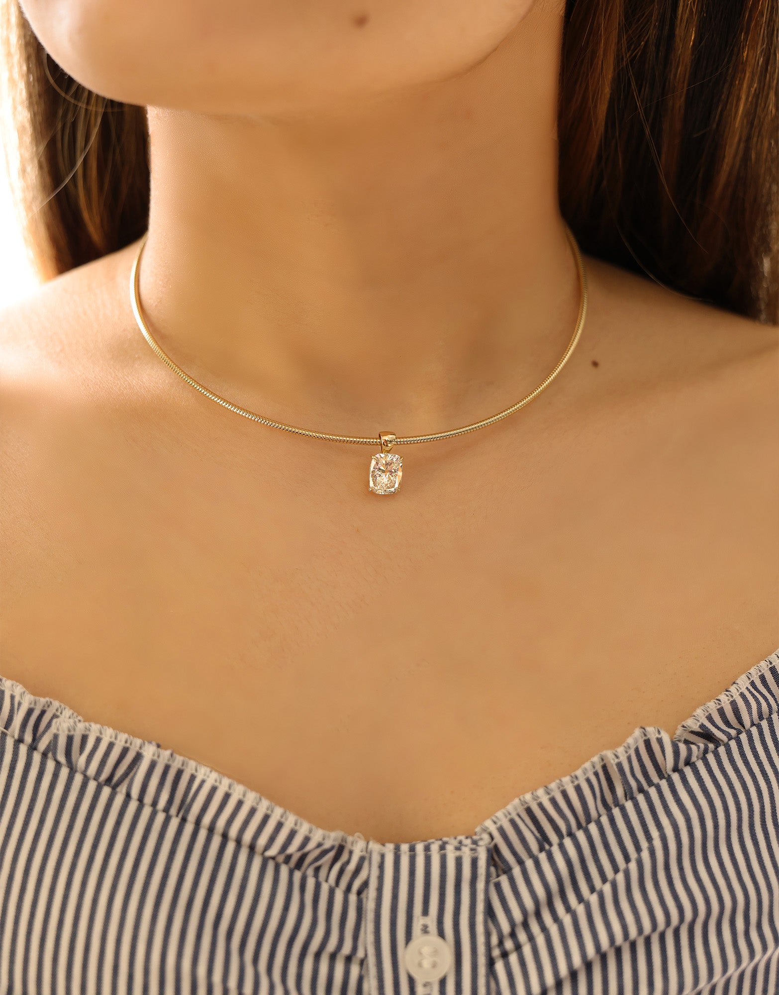 14K Yellow Gold Lab Cushion Diamond Solitaire Pendant 9.9ct N-311CU
