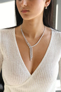 18K White Gold Round & Baguette Diamond Lariat Necklace N-N1148
