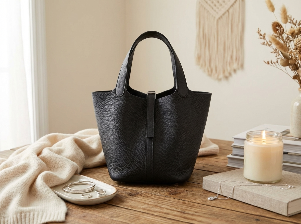 Hermes Picotin Noir Clemence Lock 22 MM Handbag