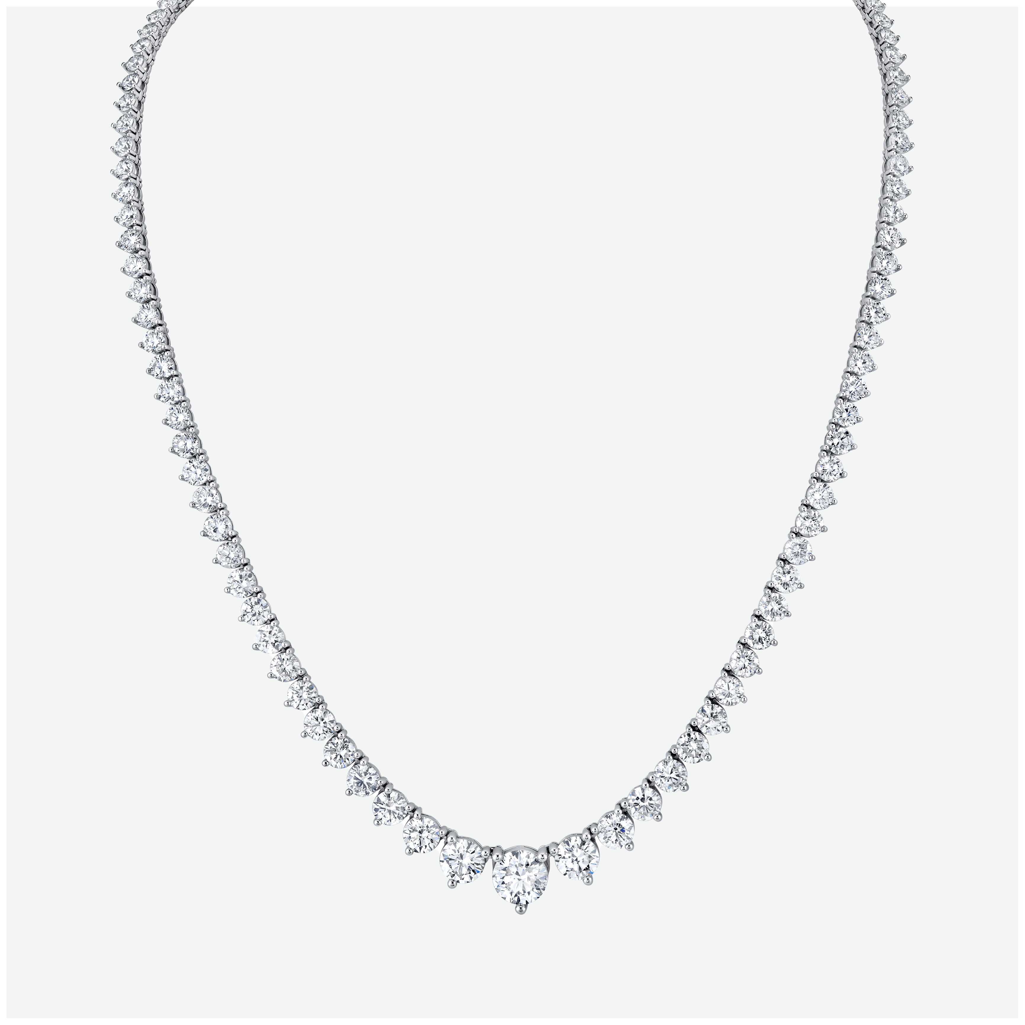 18K Gold Round Diamond Graduate Tennis Necklace 27ct N-27ct Grad