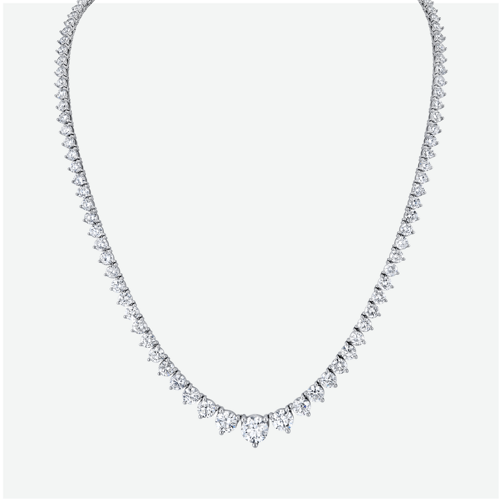 14K White Gold Round Natural Diamond Graduate Tennis Necklace N-1124RD