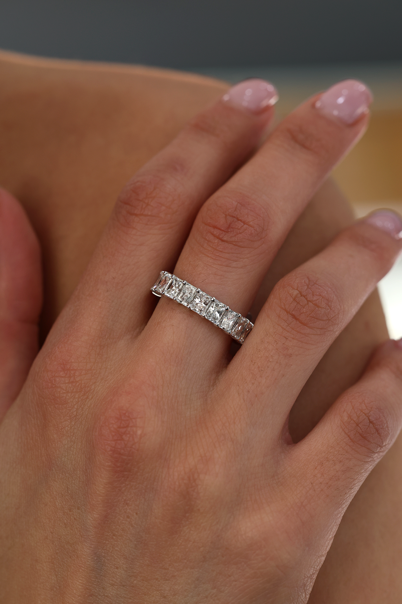 Radiant Natural Diamond Eternity Band 18KT White Gold 5.2ct R-520RA
