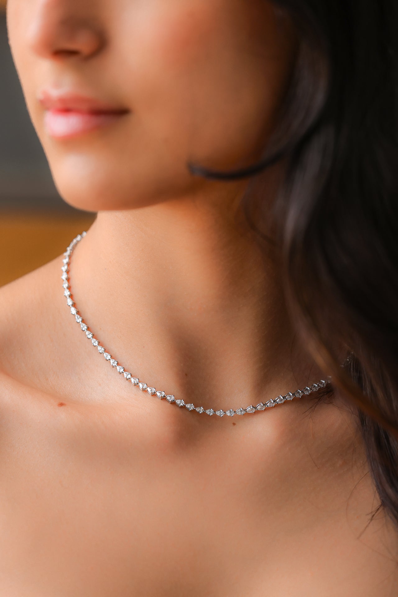 18K White Gold Pear Diamond Tennis Necklace 13.6ct N-PR07LN2