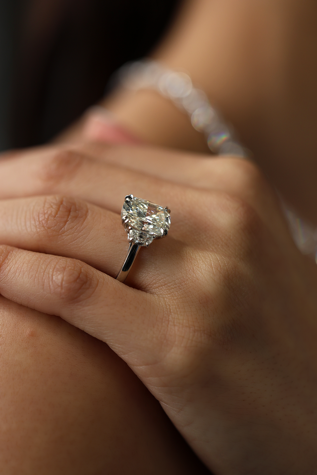 Three Stone Cushion Diamond Platinum Engagement Ring 5.59ct R-513CU