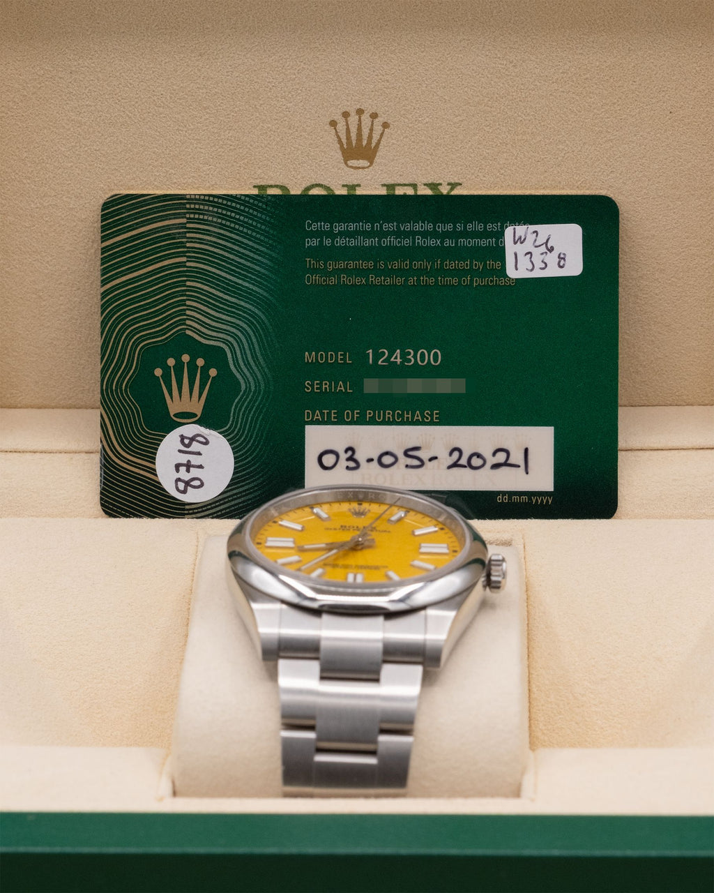 Rolex Oyster Perpetual 41 Yellow Index Dial on Oyster 124300 Complete 2021