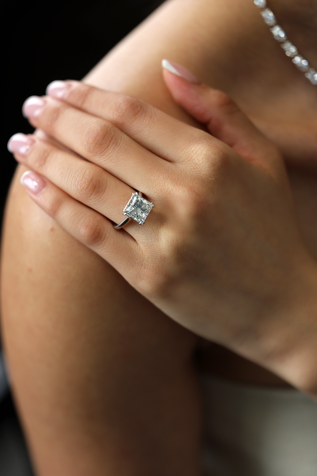 Princess Cut Diamond Solitaire Engagement Ring 18KT White Gold 4.35ct R-435
