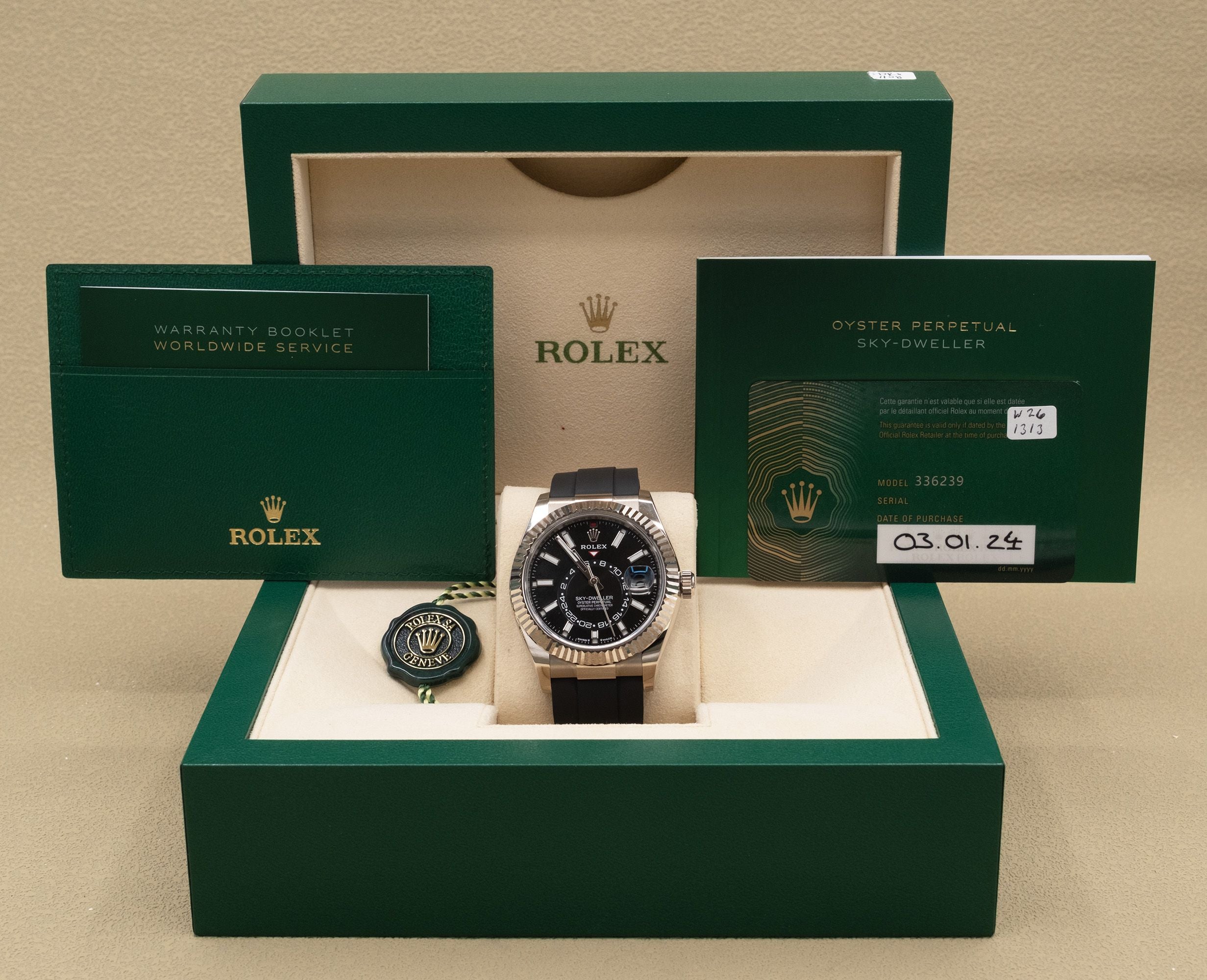Rolex SkyDweller Black Index Dial on Oysterflex 336239 Complete 2024