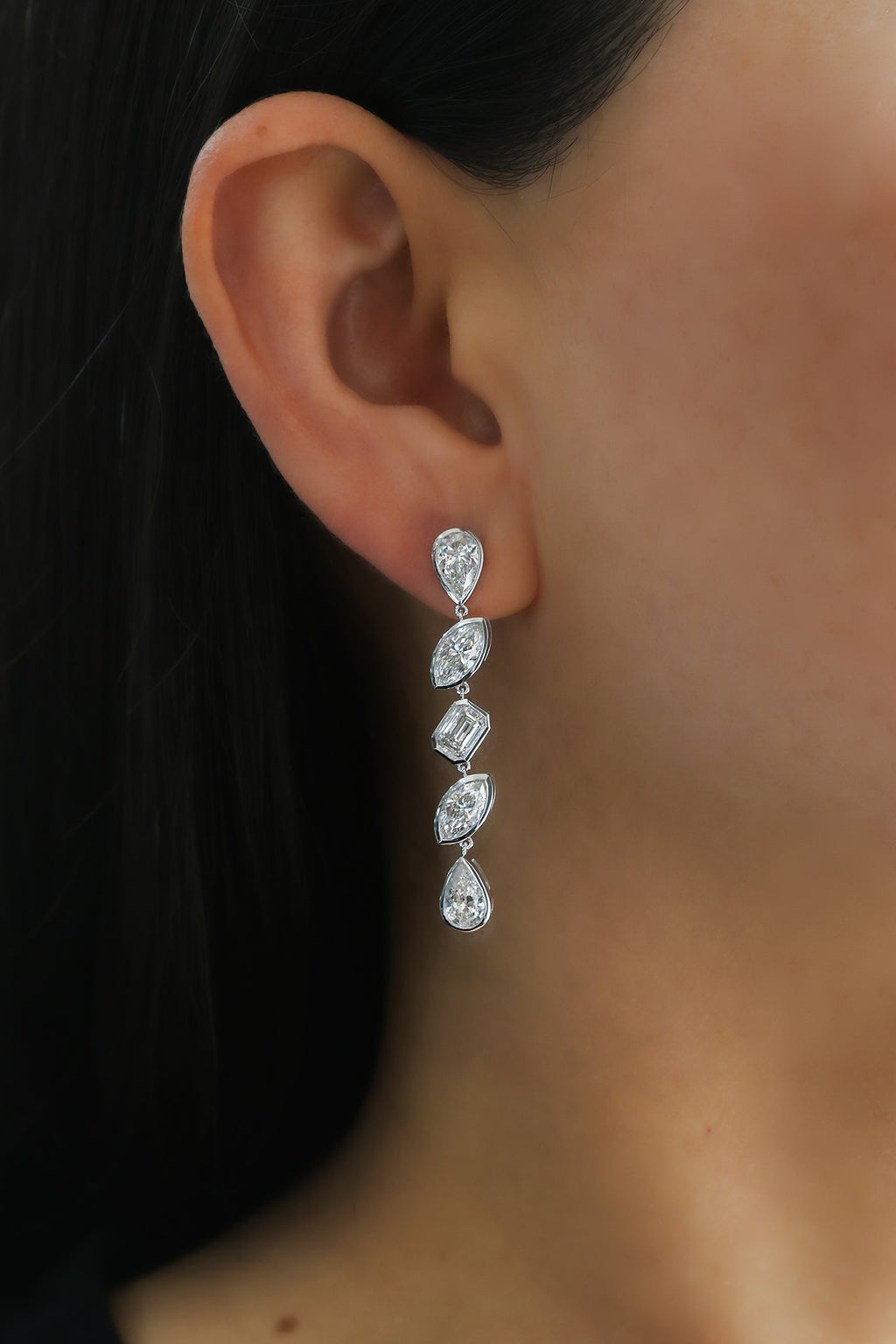 White Gold MULTI-SHAPE - LAB GROWN Dangles Earrings 5.7 cts.