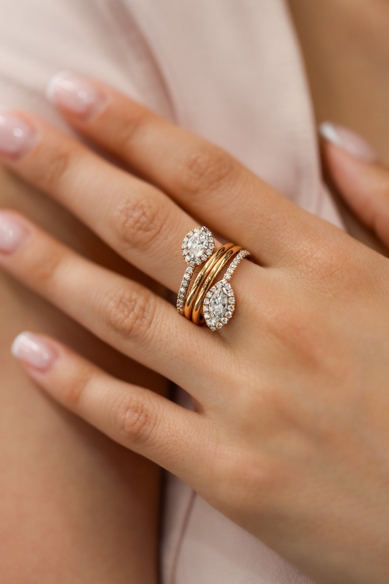Serpent Spiral 18KT Rose Gold Diamond Cocktail Ring 1.74ct R-7453