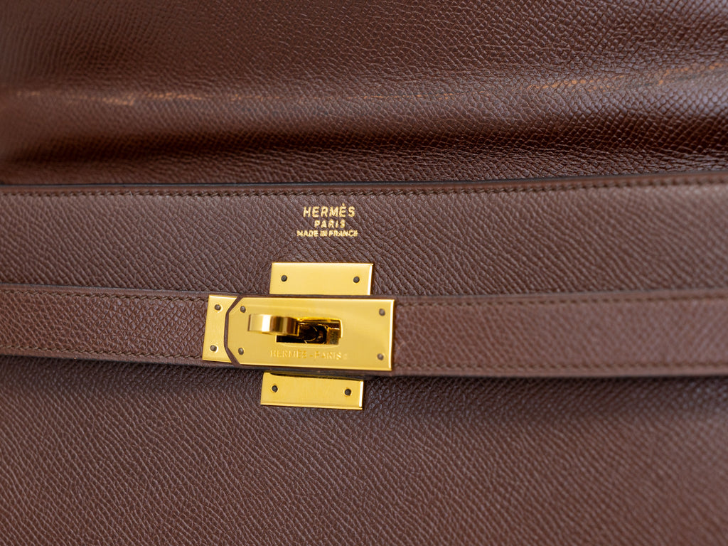 Vintage Hermes Kelly 32 Sellier Brown Handbag