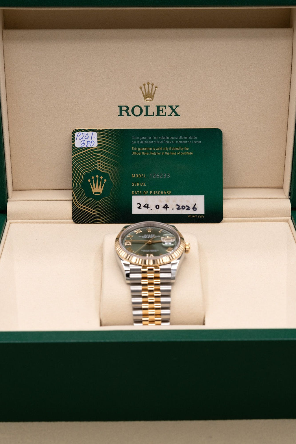 Rolex Datejust 36 Olive Green Roman Dial on Jubilee 126233 Complete 2026