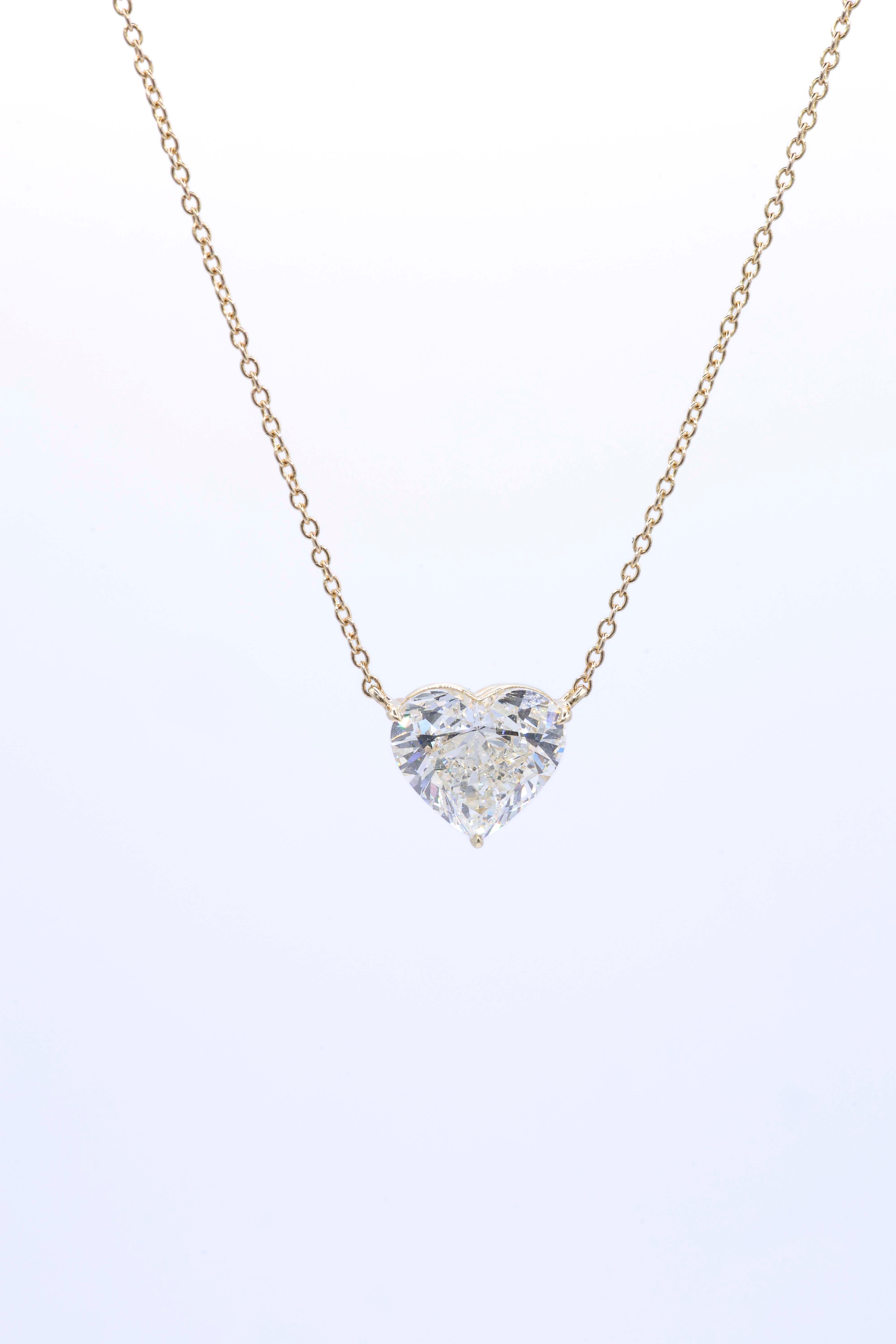 14K Yellow Gold Heart Natural Diamond Solitaire Pendant 2.2ct P-603HS