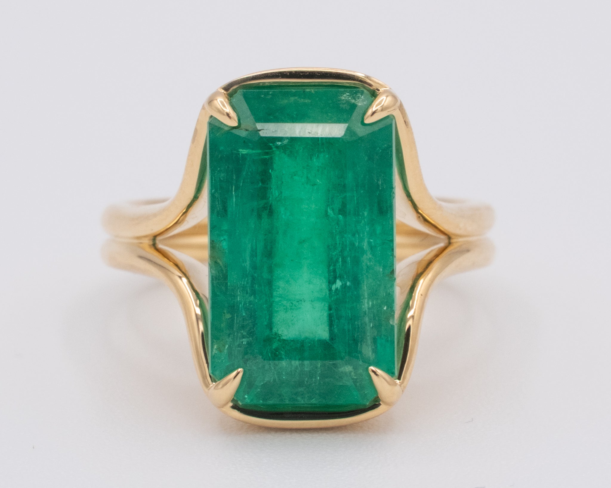 Yellow Gold EMERALD - NORTH TO SOUTH SETTING Engagement Ring 8.06 cts.