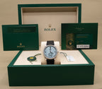 Rolex 1908 Ice Blue Rice-Grain Motif Index Dial on Matt black alligator leather 52506 Complete 2026