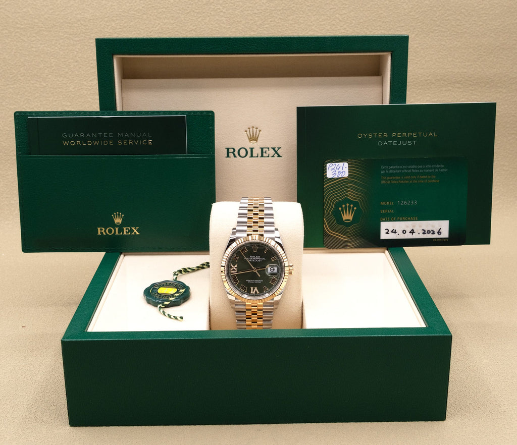 Rolex Datejust 36 Olive Green Roman Dial on Jubilee 126233 Complete 2026