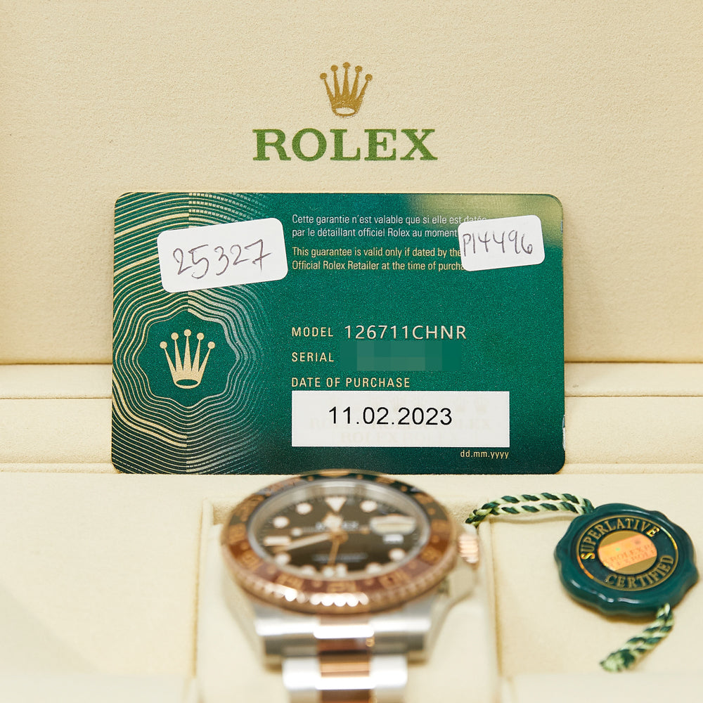 Rolex GMT-Master II Root Beer Black Dial on Oyster 126711CHNR Complete 2023